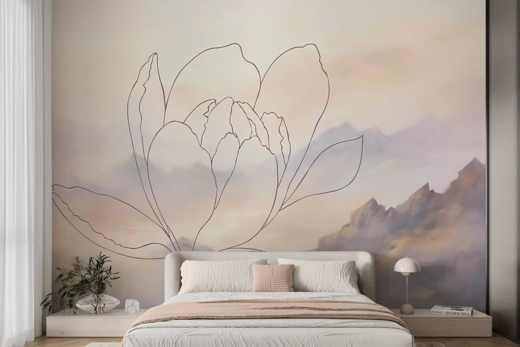 Wall Mural Photo Wallpaper Mountain landscape with a flower silhouette w05788