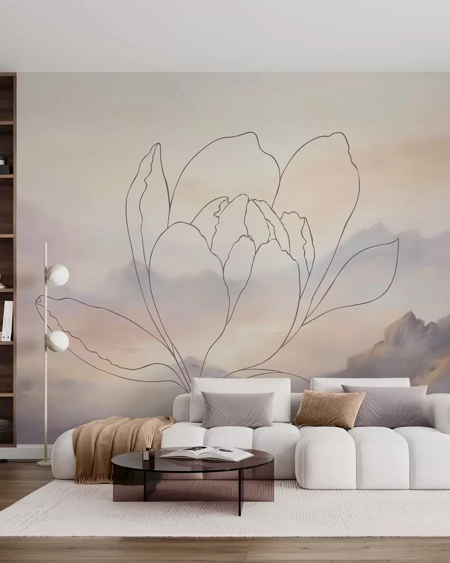 Wall Mural Photo Wallpaper Mountain landscape with a flower silhouette w05788