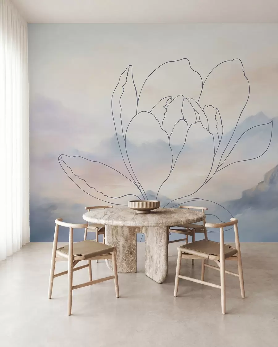 wall murals Mountain landscape with a flower silhouette w05788v1