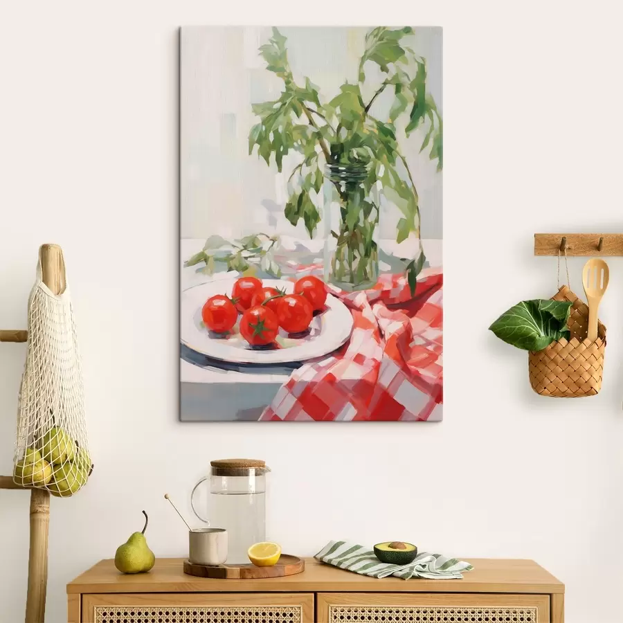 wall murals Tomatoes on a plate, imitation painting s50064