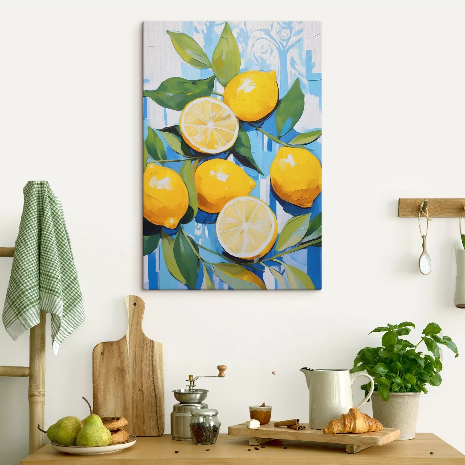 wall murals Lemons among foliage, imitation of painting s50065