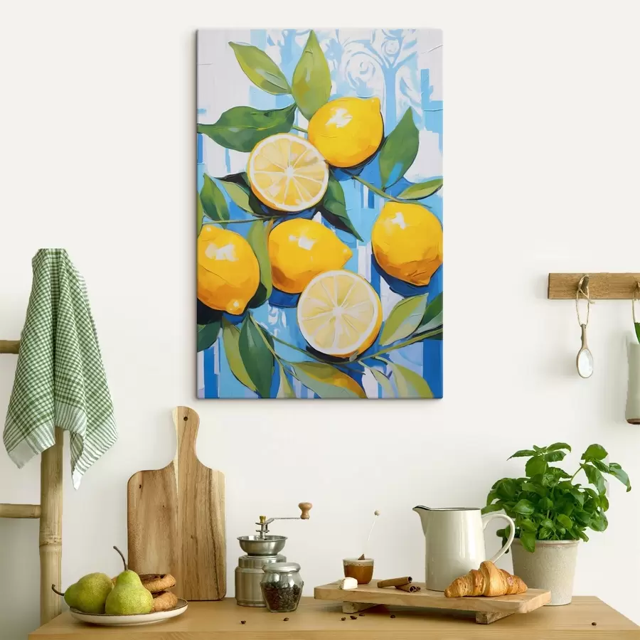 wall murals Lemons among foliage, imitation of painting s50065