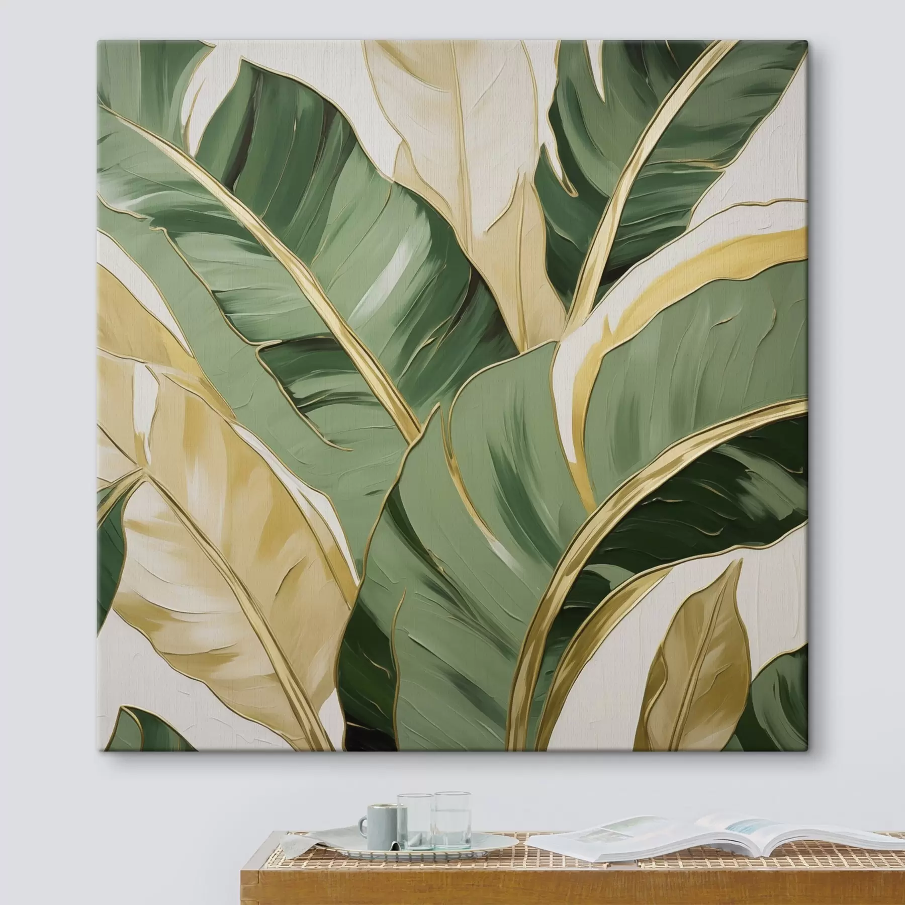 wall murals Large leaves, imitation of painting s50078