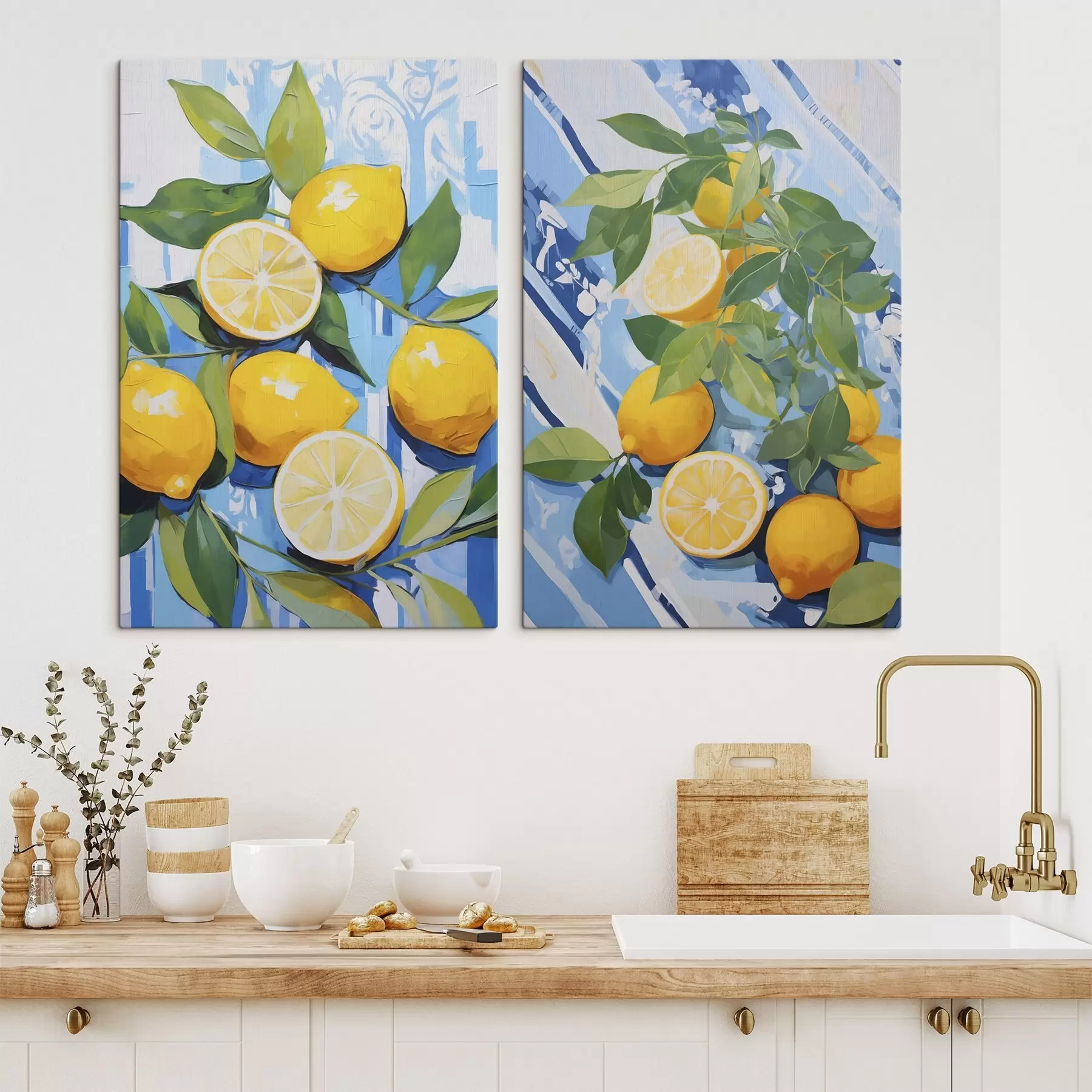 wall murals Lemons among foliage, imitation of painting m30778