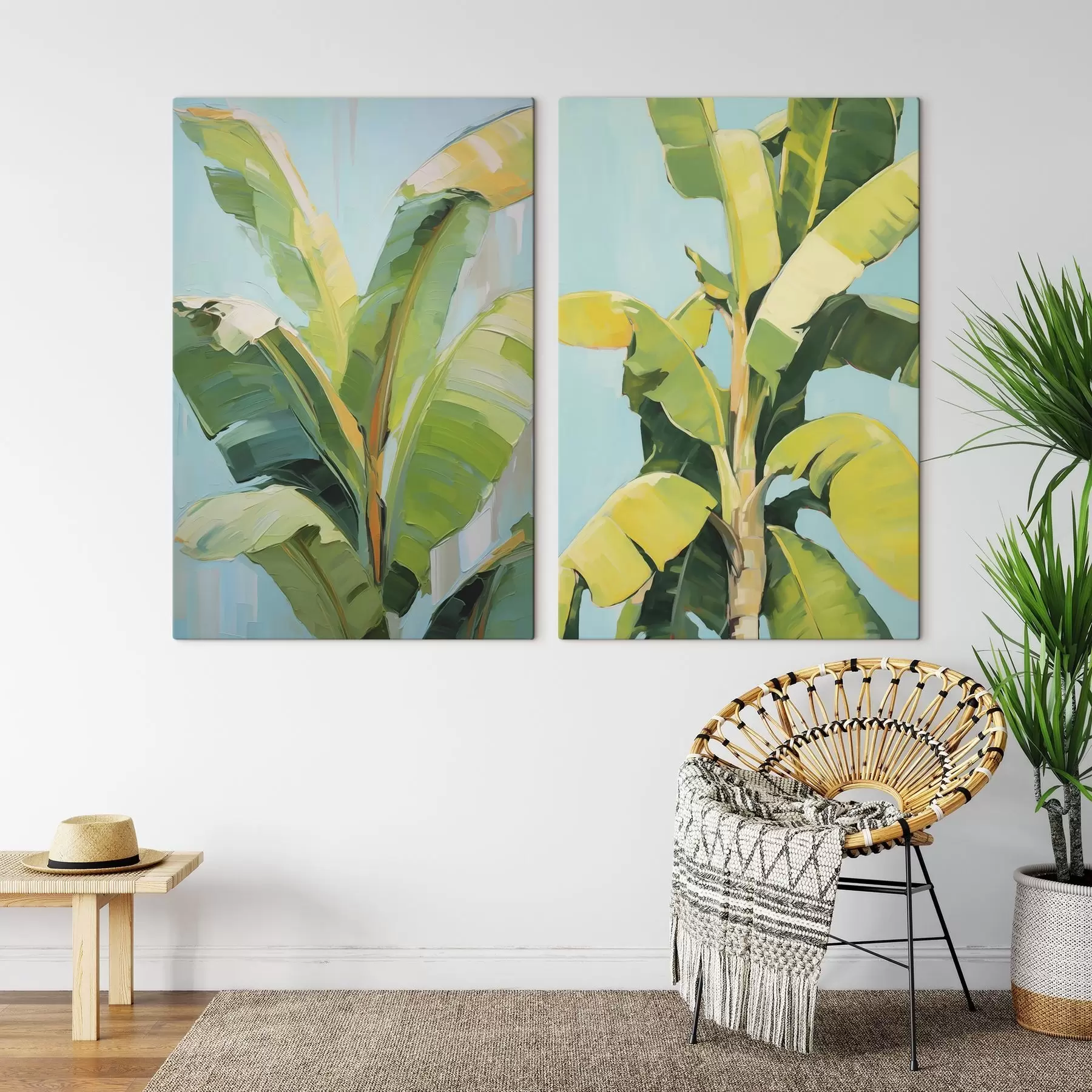 murales Hojas de palmera de plátano, pintura de imitación m30780