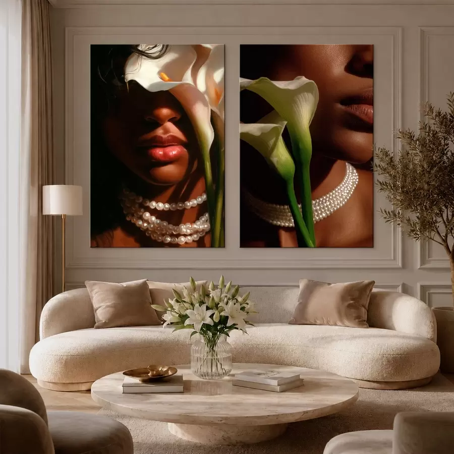 wall murals Diptych with Portraits and White Calla Lilies m30744