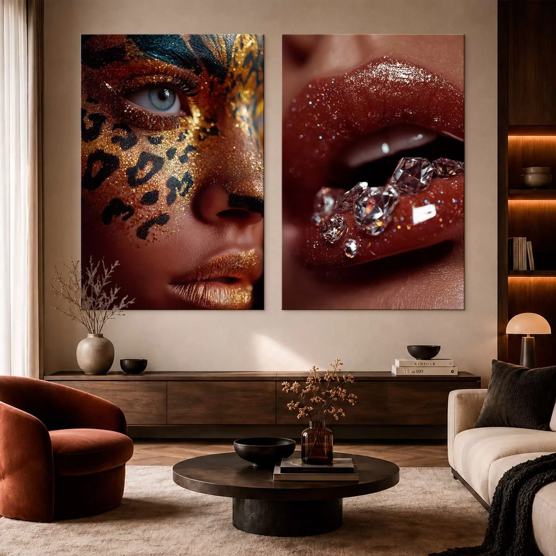 murales Díptico con labios brillantes y maquillaje m30746