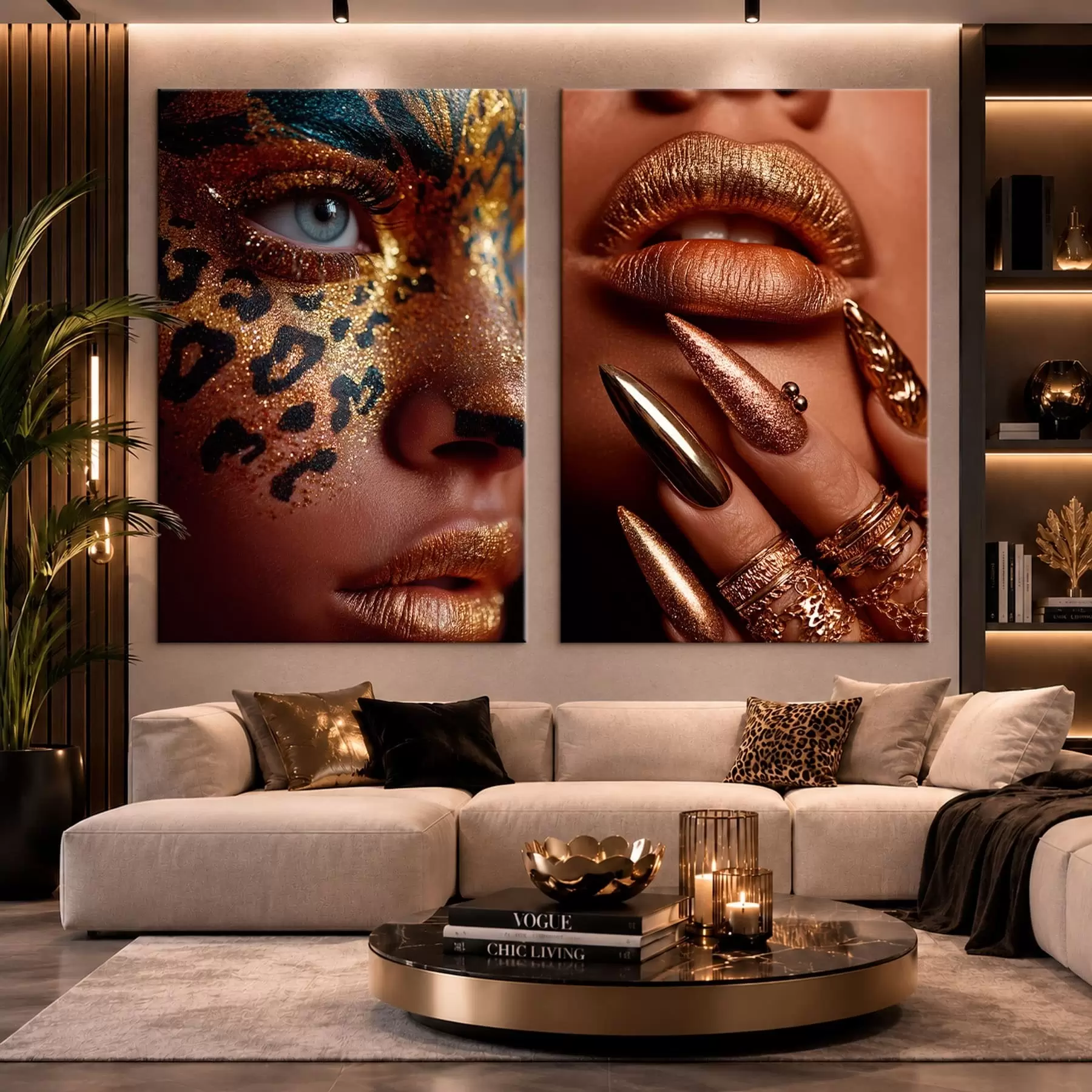 murales Díptico con maquillaje metalizado y pinturas faciales con estampado animal m30747
