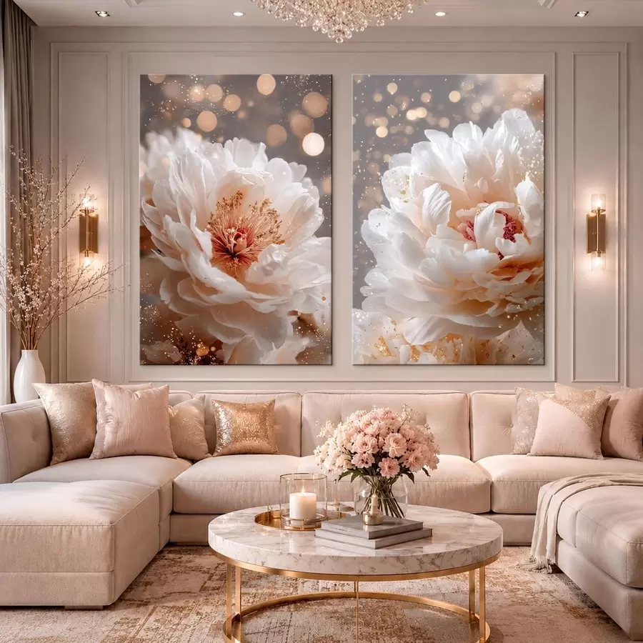 wall murals Diptych with White Peonies and a Soft Glow m30748