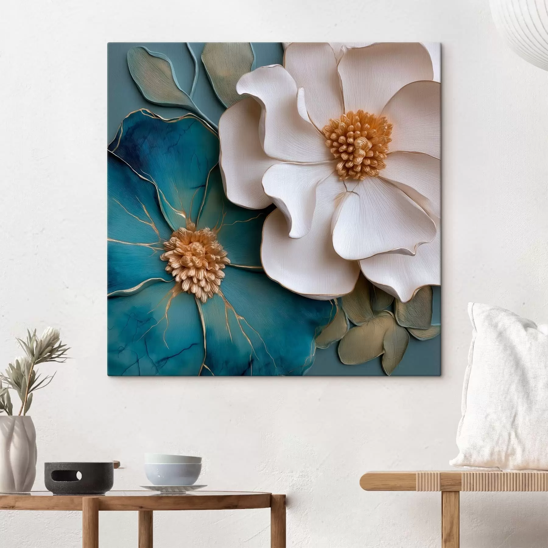 wall murals Voluminous Flowers in Blue and Light Tones s49947