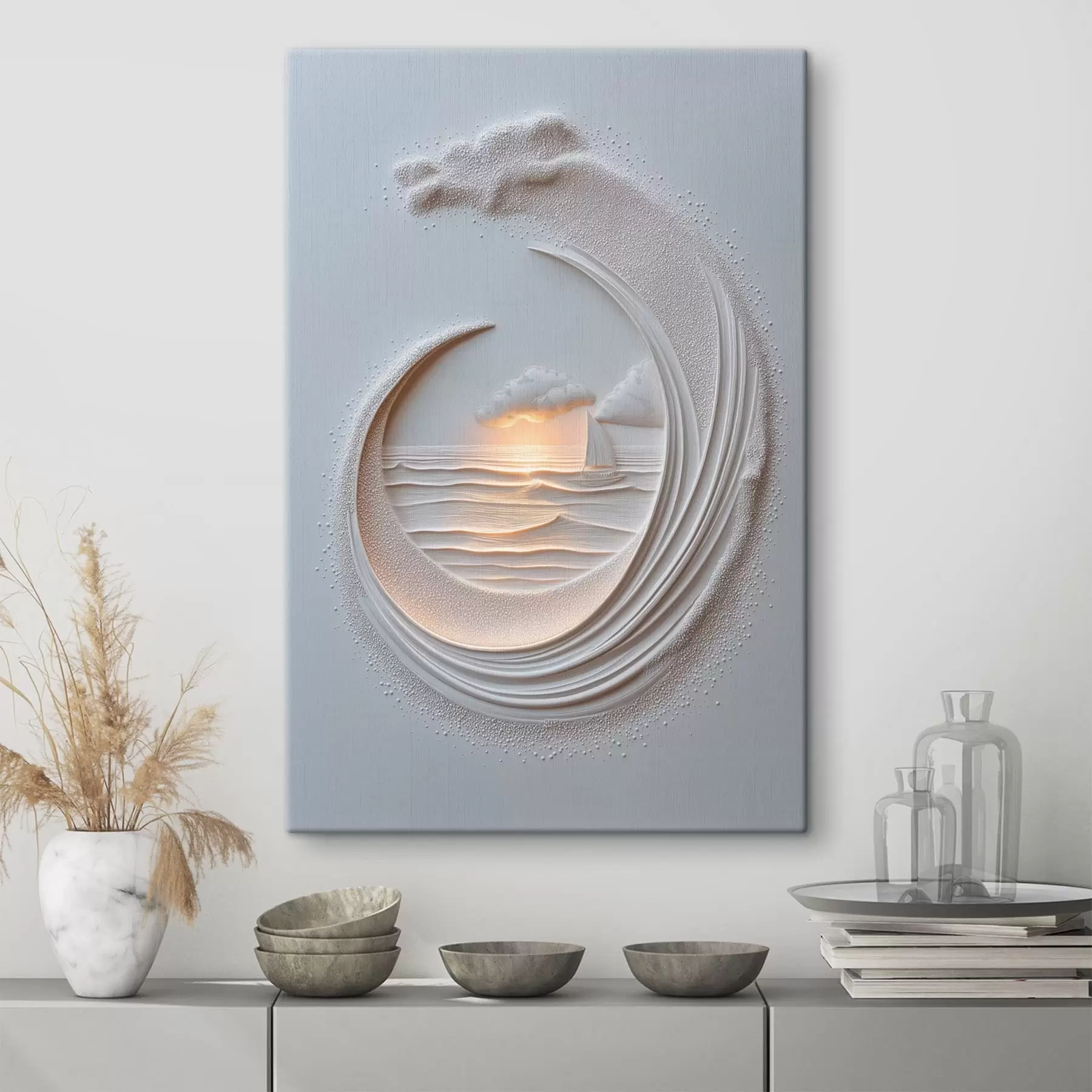 murales Paisaje marino con un velero y efecto de relieve s49950