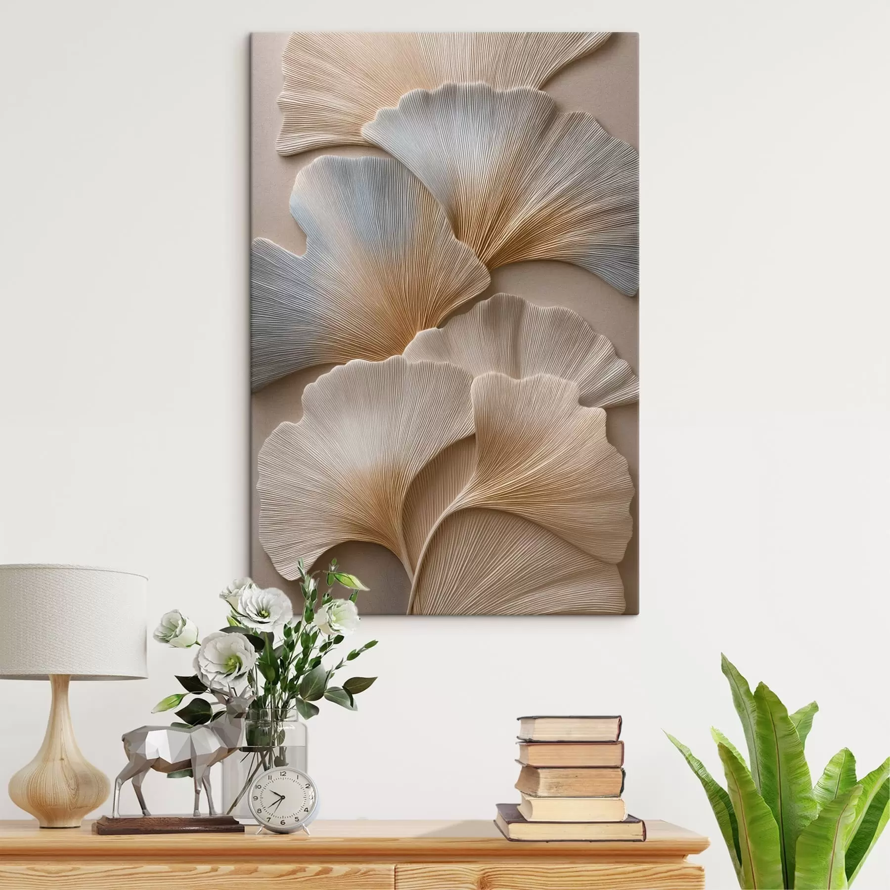 murales Hojas en tonos naturales con efecto de relieve s49958