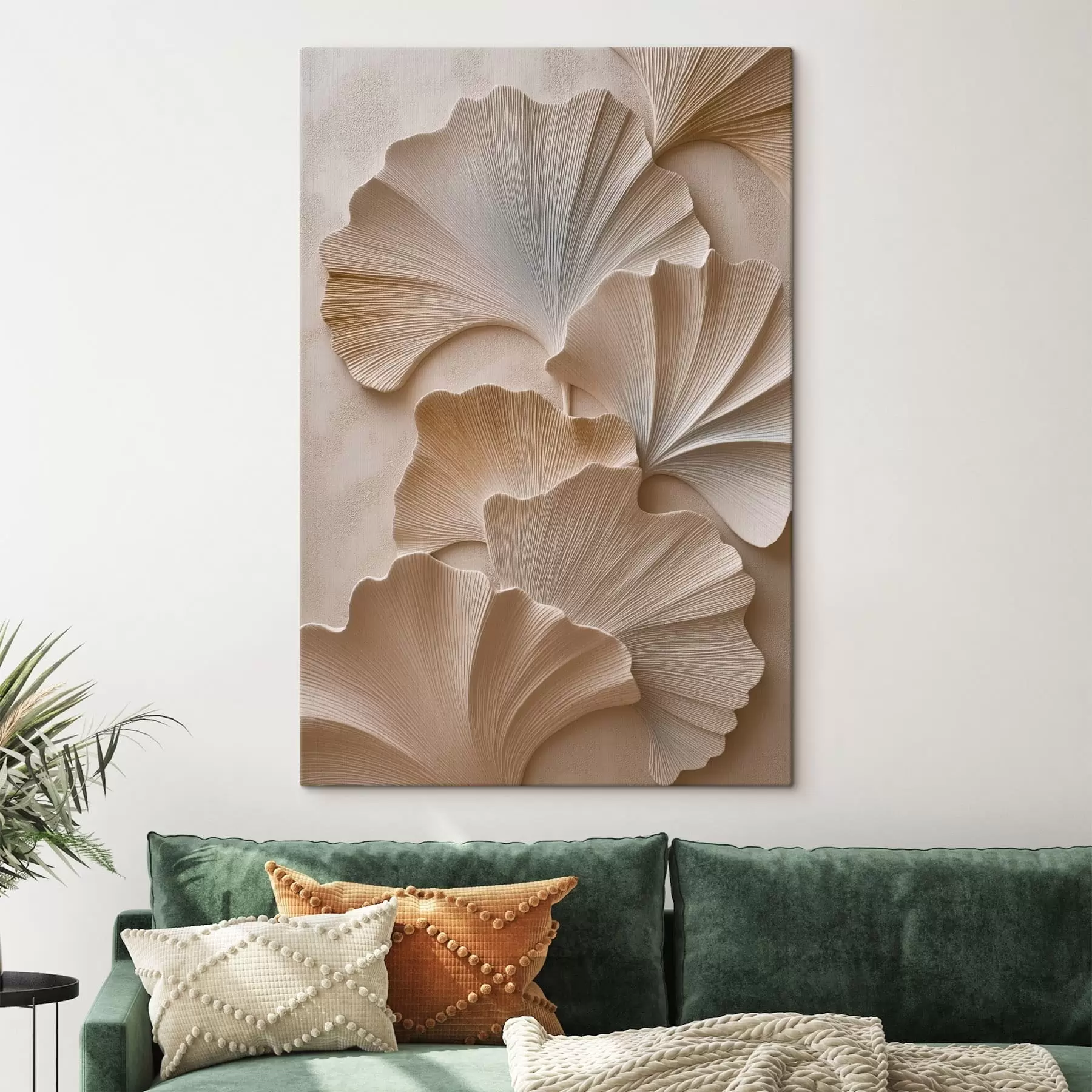 murales Hojas en tonos neutros suaves con efecto de relieve s49960