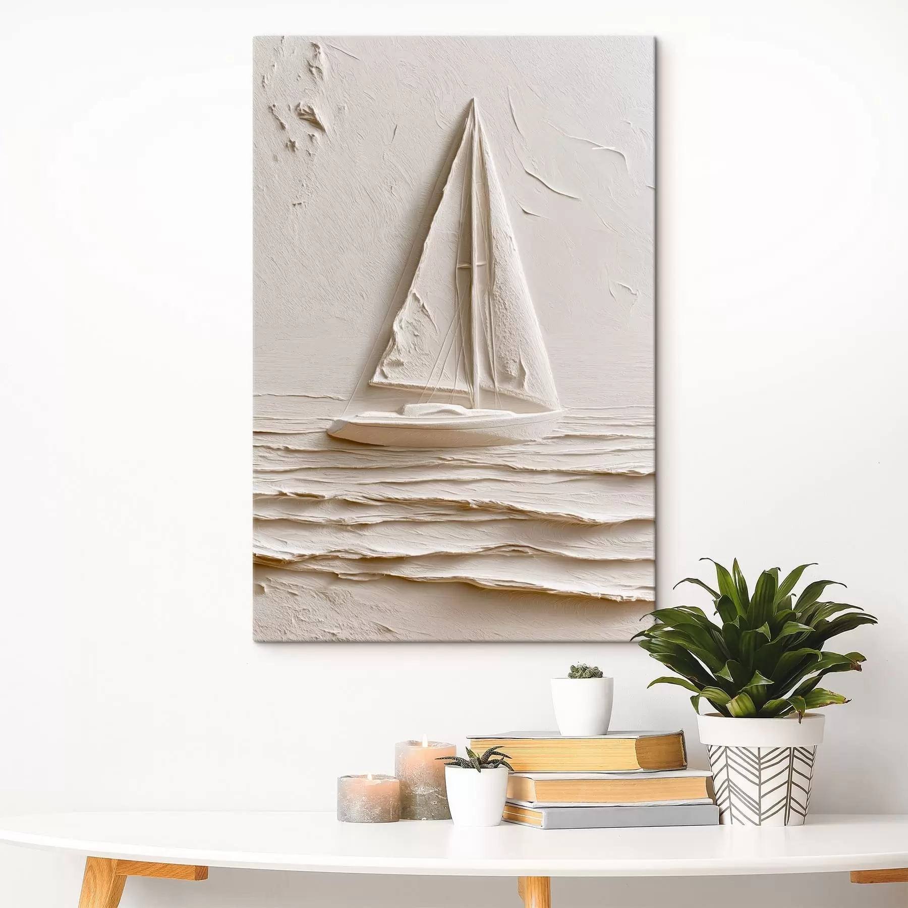 murales Velero sobre olas tranquilas con efecto de relieve s49964