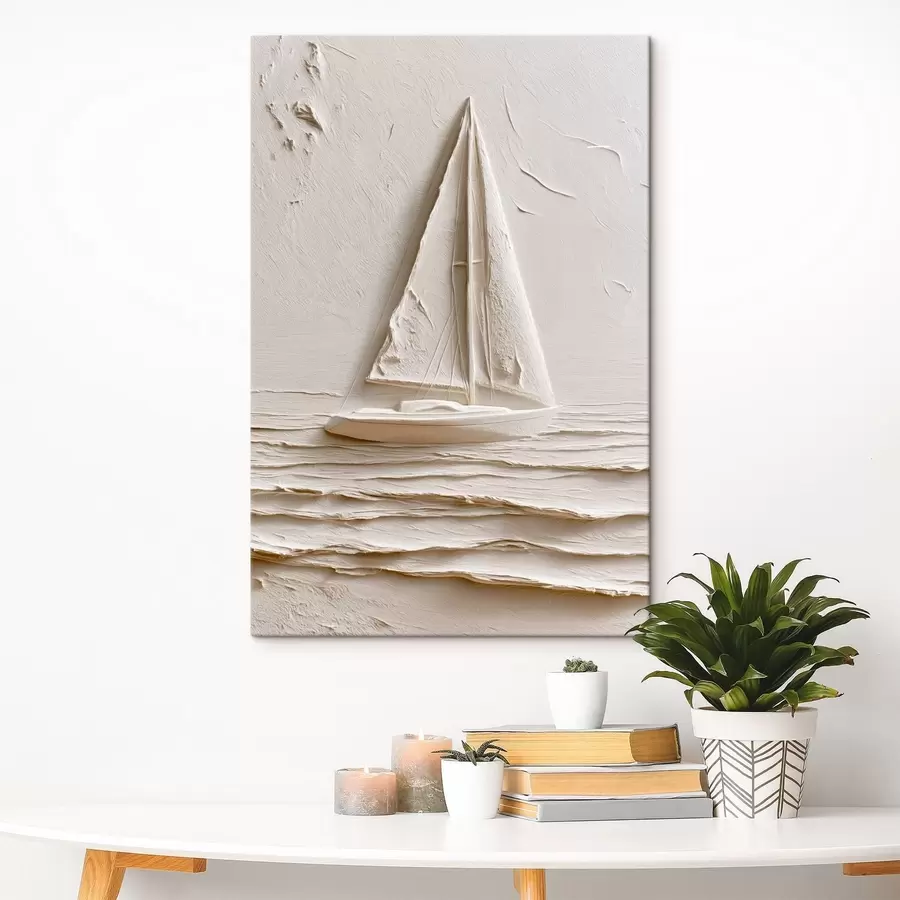wall murals Sailboat on Calm Waves with a Relief Effect s49964