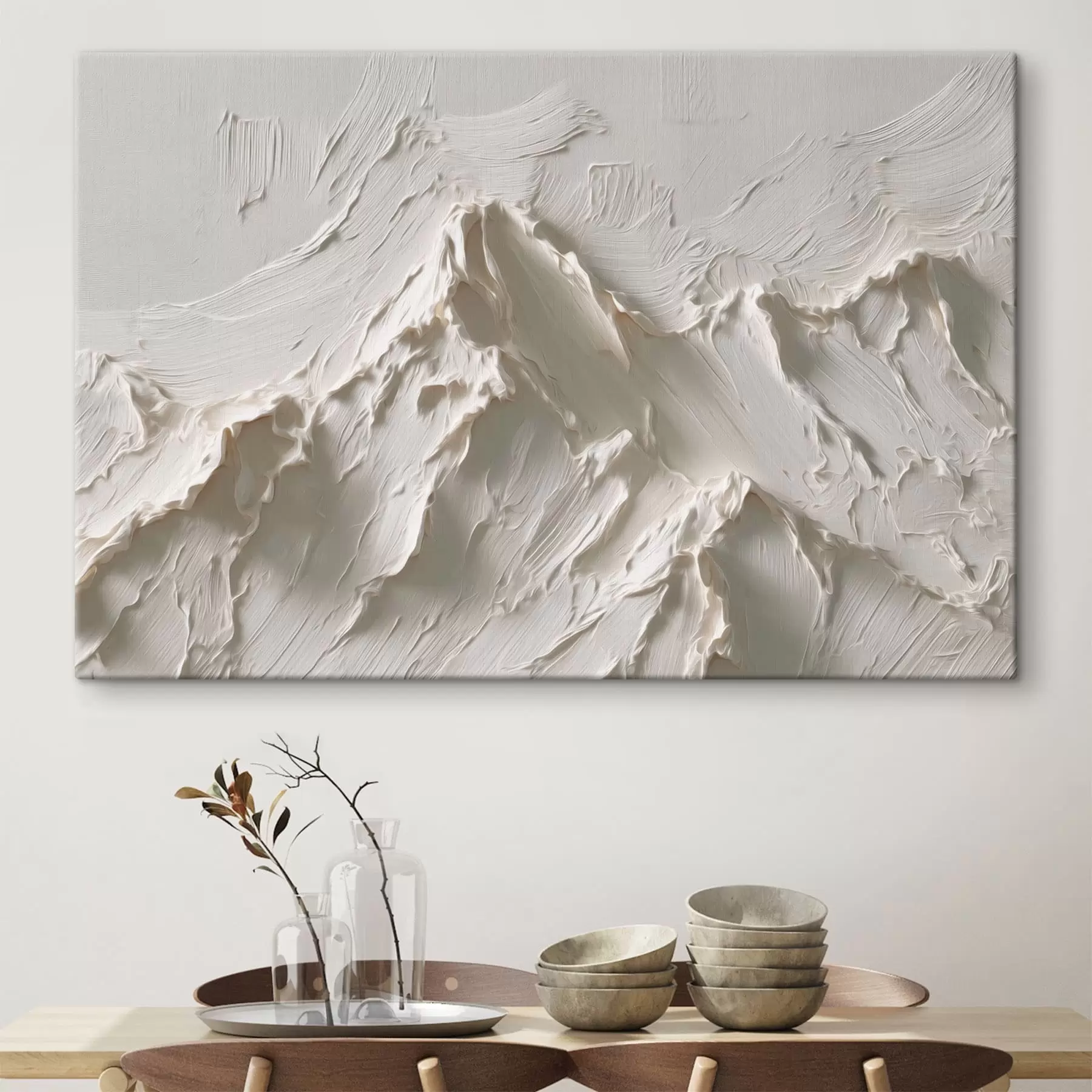 murales Cumbres de montaña en tonos claros con efecto de relieve s49965