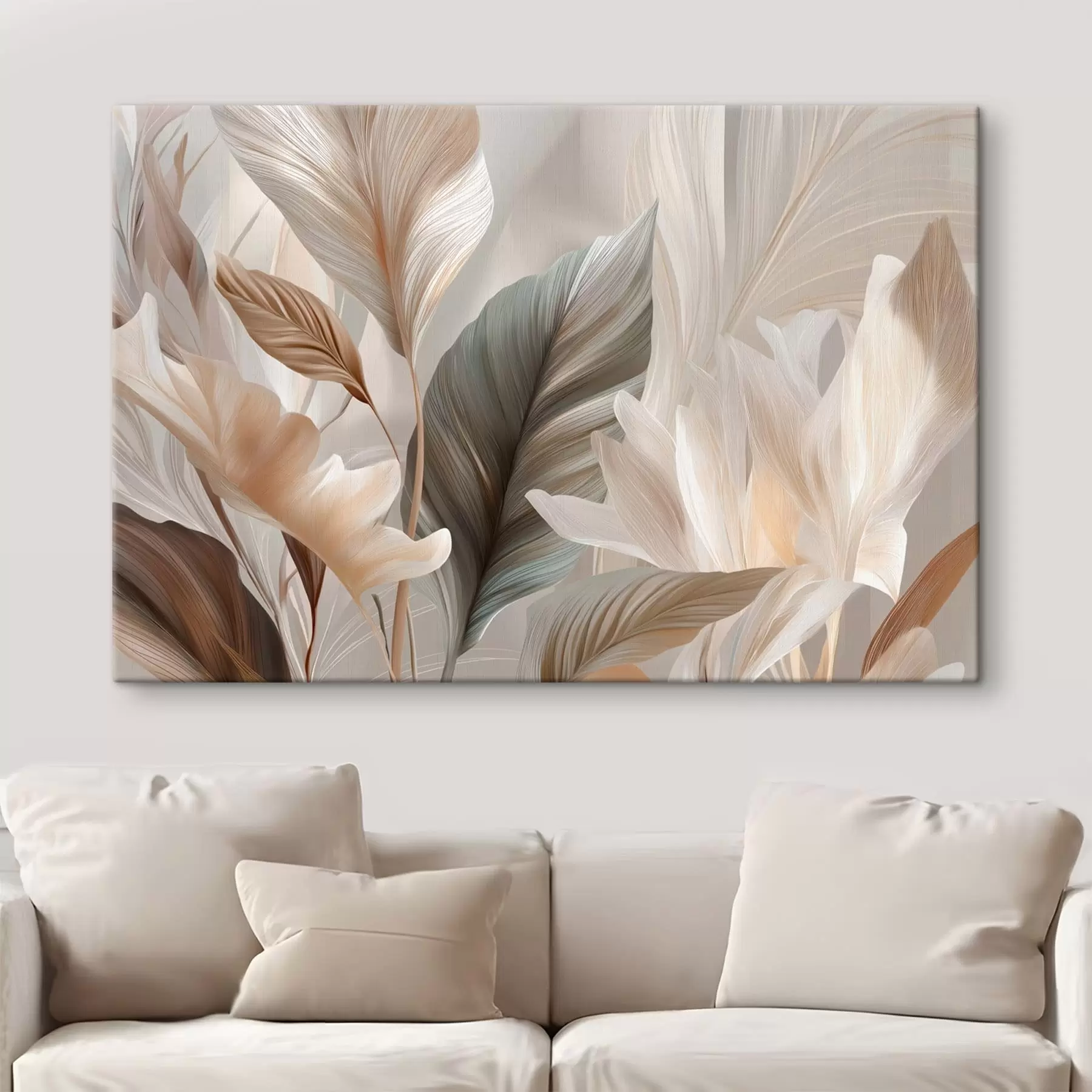 wall murals Stylized Leaves in Soft Neutral Tones s49969