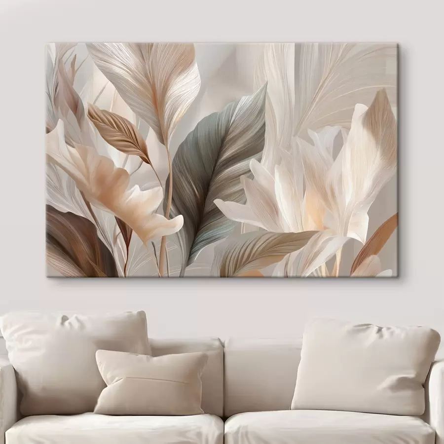 wall murals Stylized Leaves in Soft Neutral Tones s49969