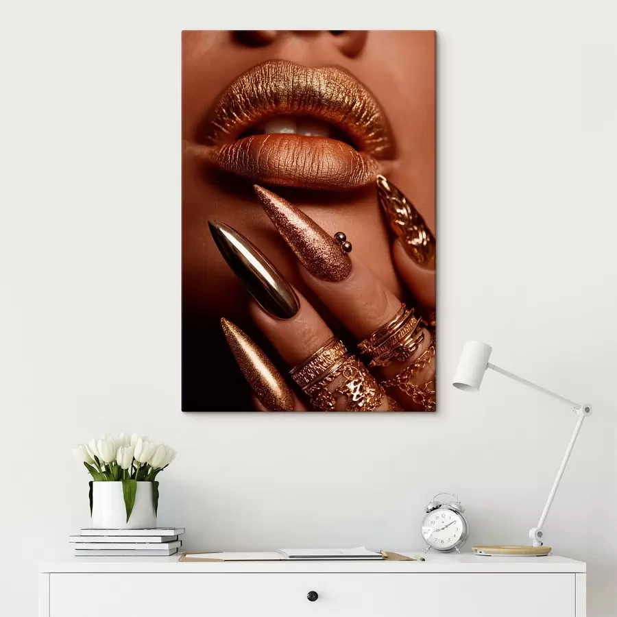 wall murals Close-Up of Lips and Manicure with a Metallic Shine s49976