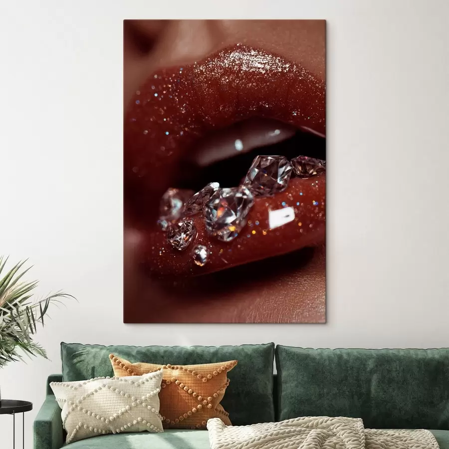wall murals Close-Up of Glossy Lips with Transparent Crystals s49977