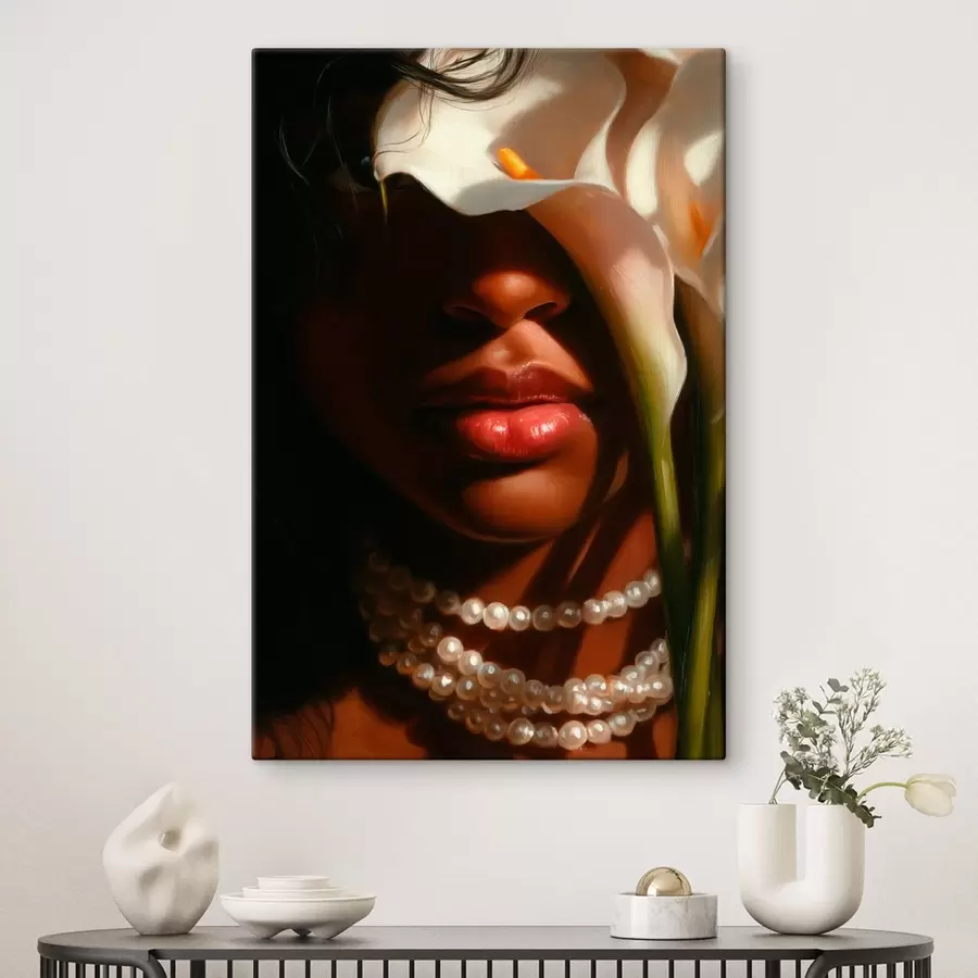 wall murals Portrait with White Flowers and a Pearl Necklace s49978