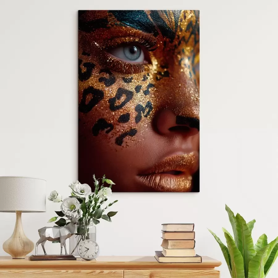 wall murals Close-Up Portrait with Glossy Animal-Print Makeup s49979
