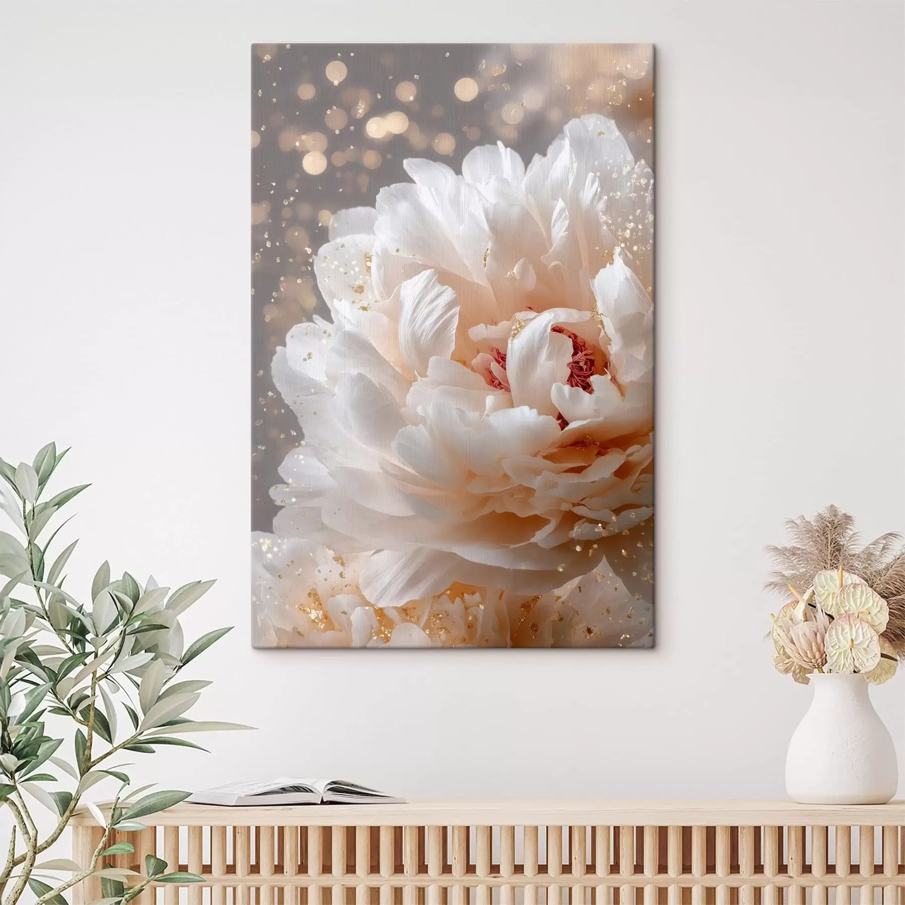 murales Una exuberante flor blanca con un delicado resplandor s49981