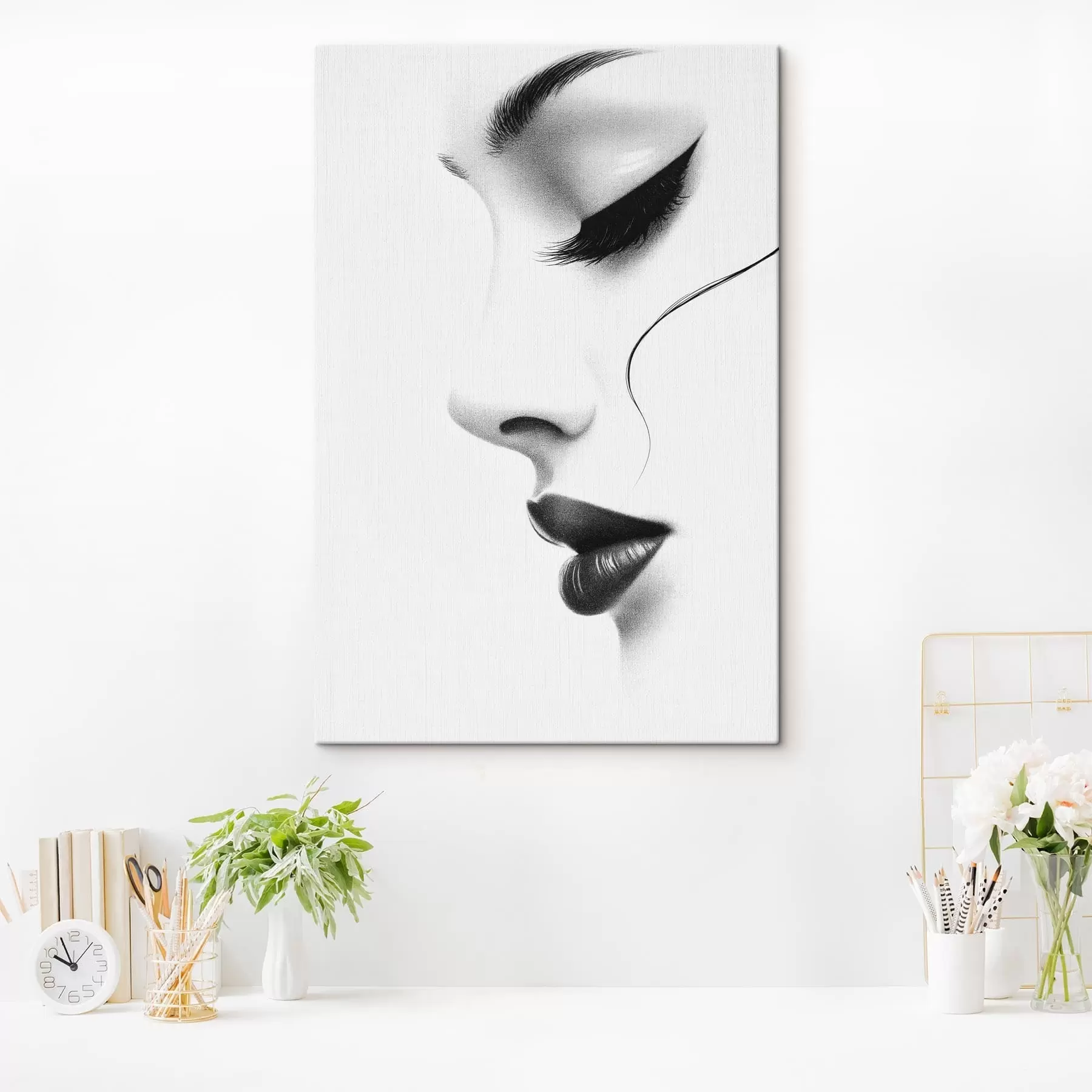 murales Retrato minimalista de una mujer en blanco y negro s49982