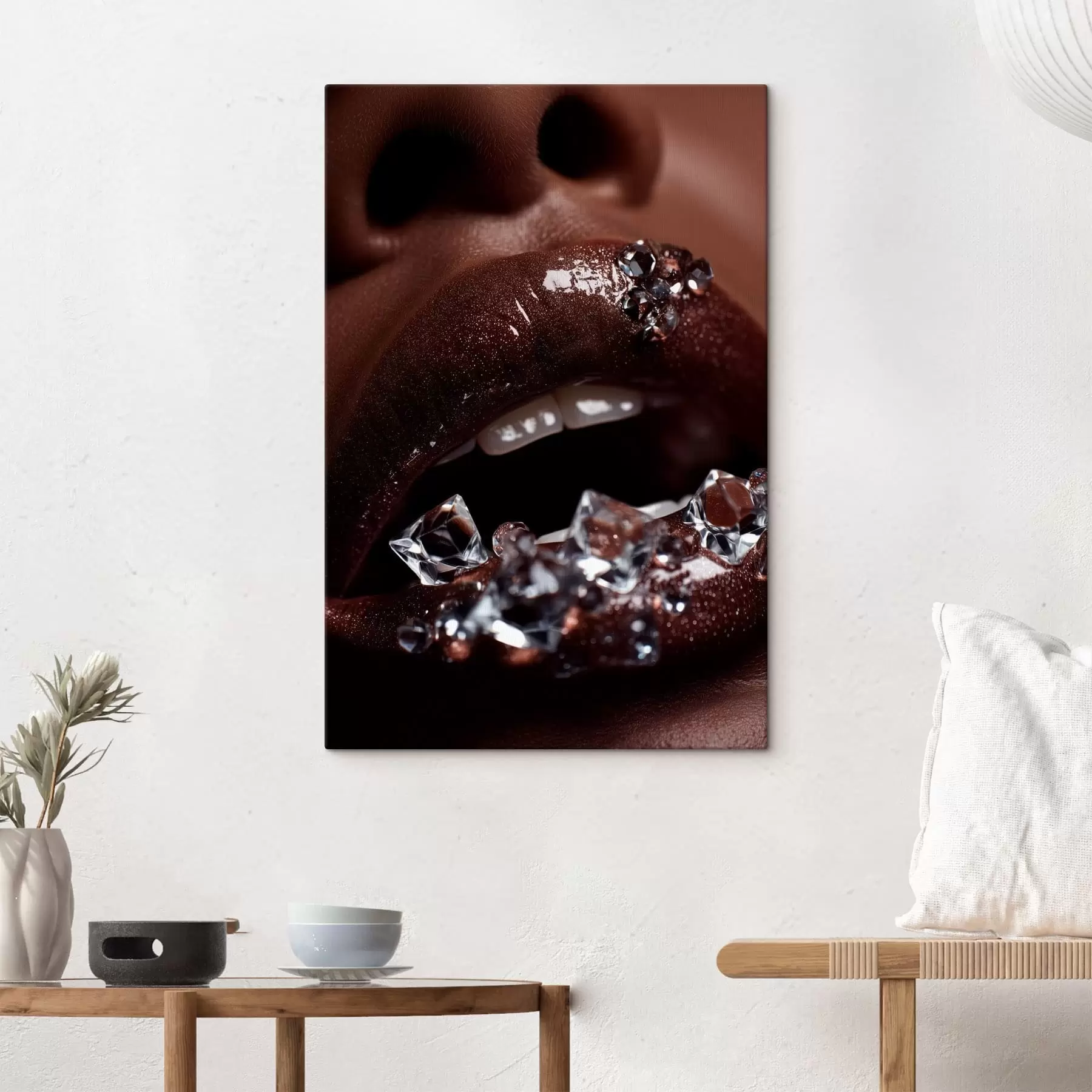 murales Primer plano de unos labios brillantes con cristales transparentes s49983
