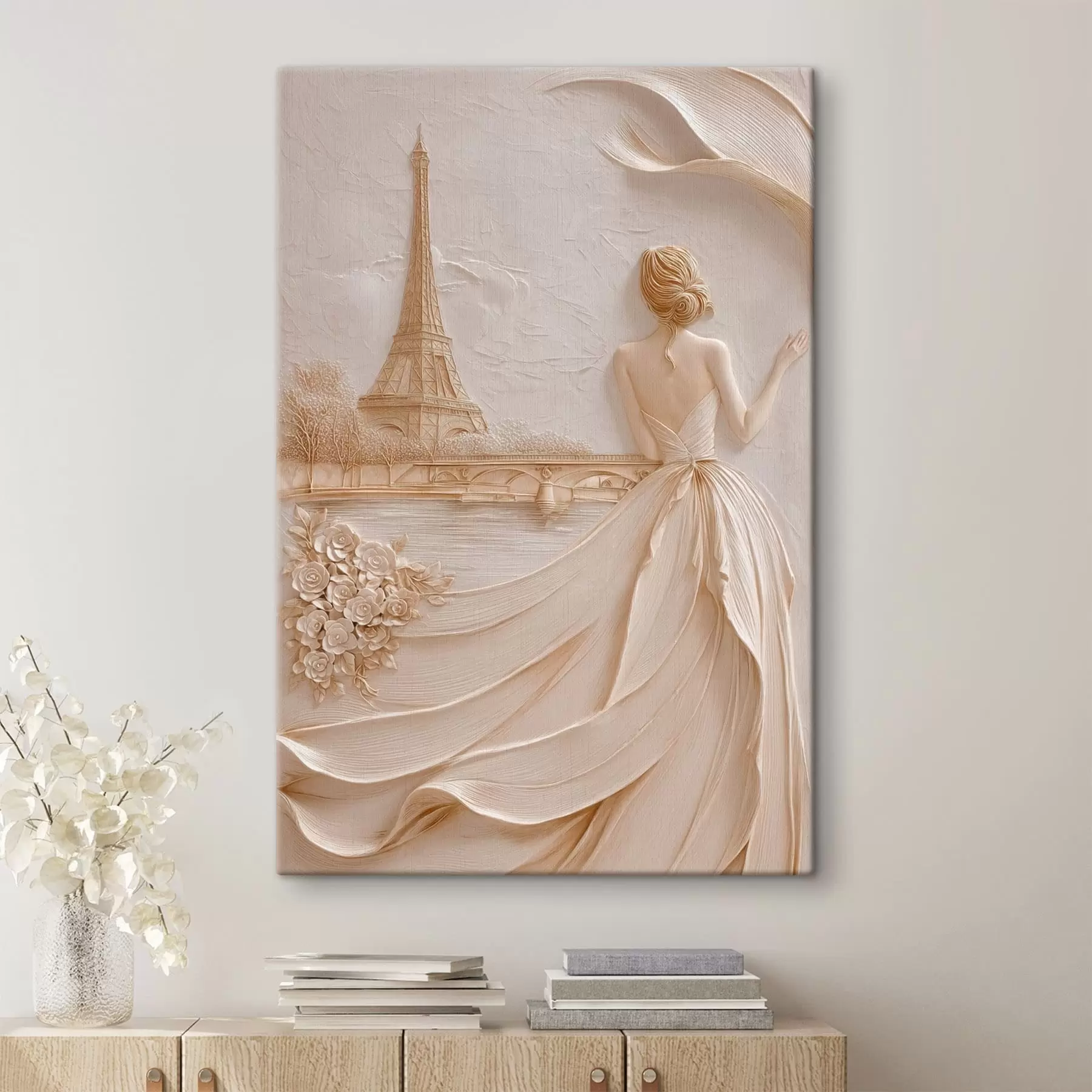 wall murals Composition with a Woman near a Famous Tower and a Relief Effect s49985