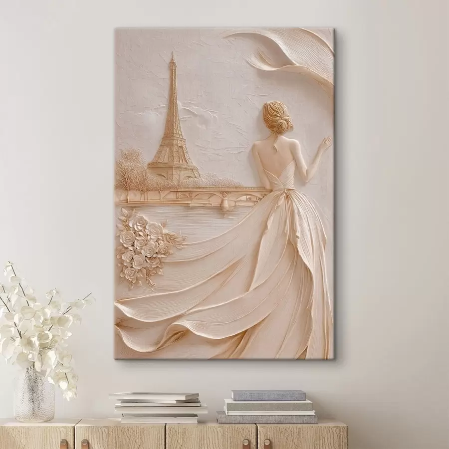 wall murals Composition with a Woman near a Famous Tower and a Relief Effect s49985