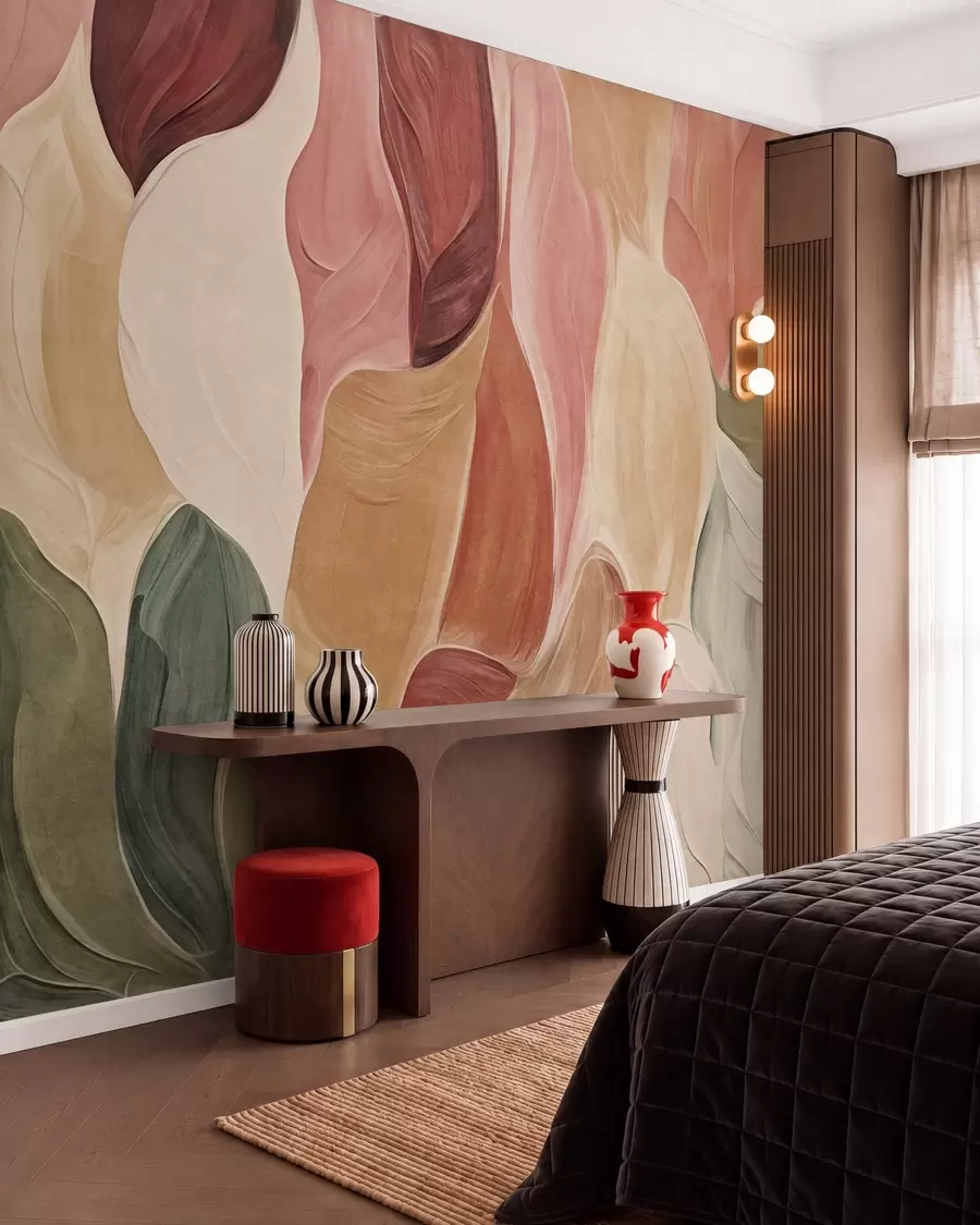 Wall Mural Photo Wallpaper Abstract shapes in muted pink, peach and green tones, brushstrokes imitation w09908