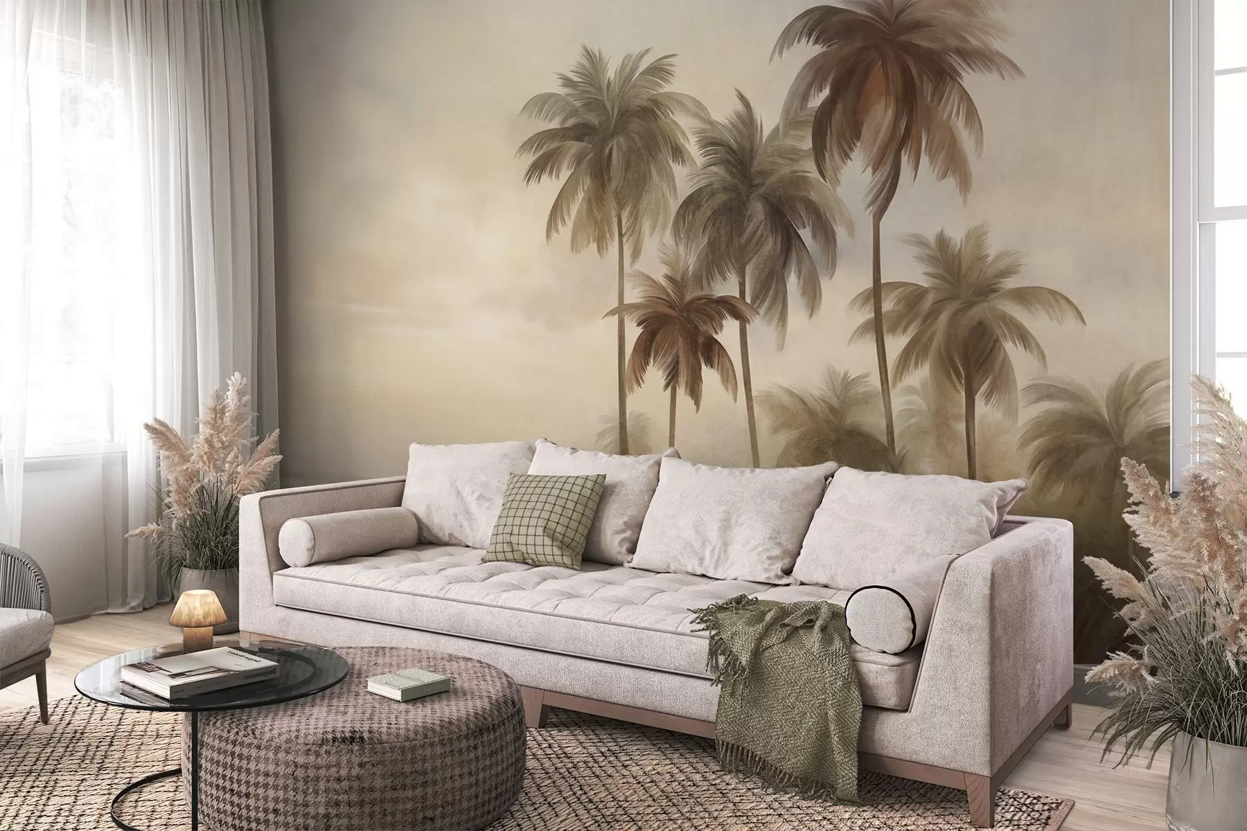 peintures murales Palmiers, paysage tropical, art texturé w09938