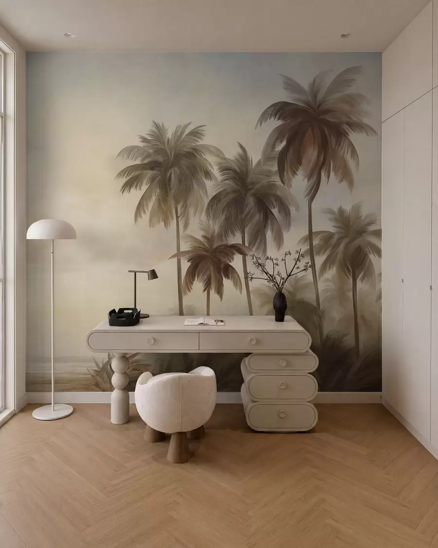 wall murals Palm trees, tropical landscape, textured art w09938