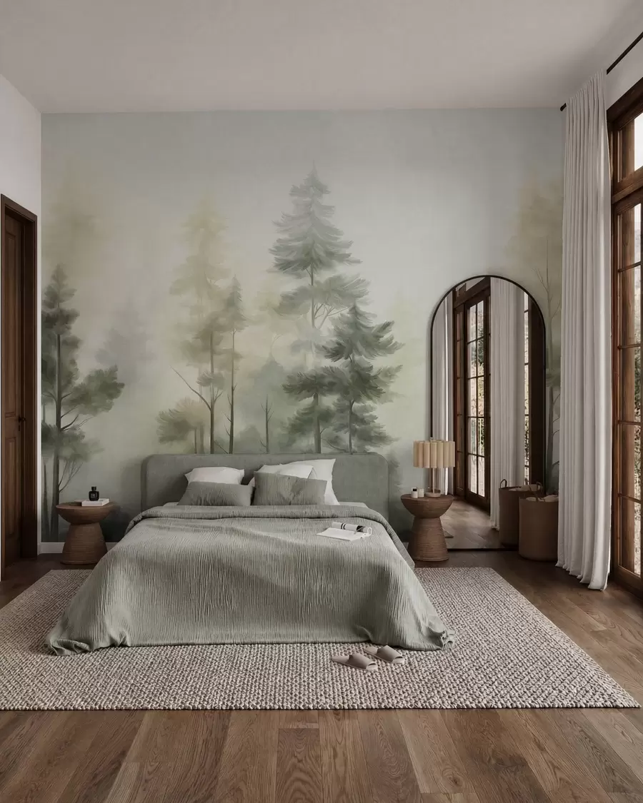 wall murals Pines in Golden Mist w09982v2