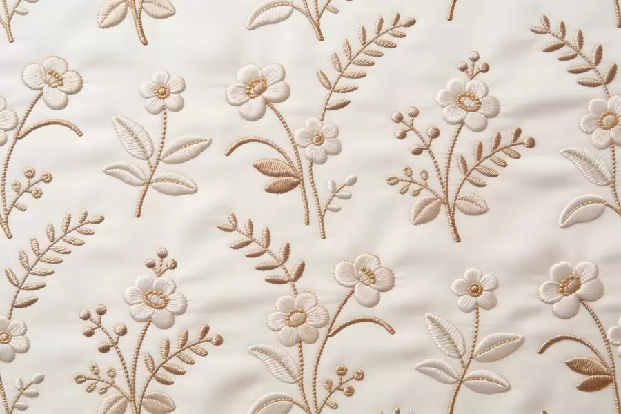 wall murals Imitation embroidery floral pattern with yellow thread on fabric w09953