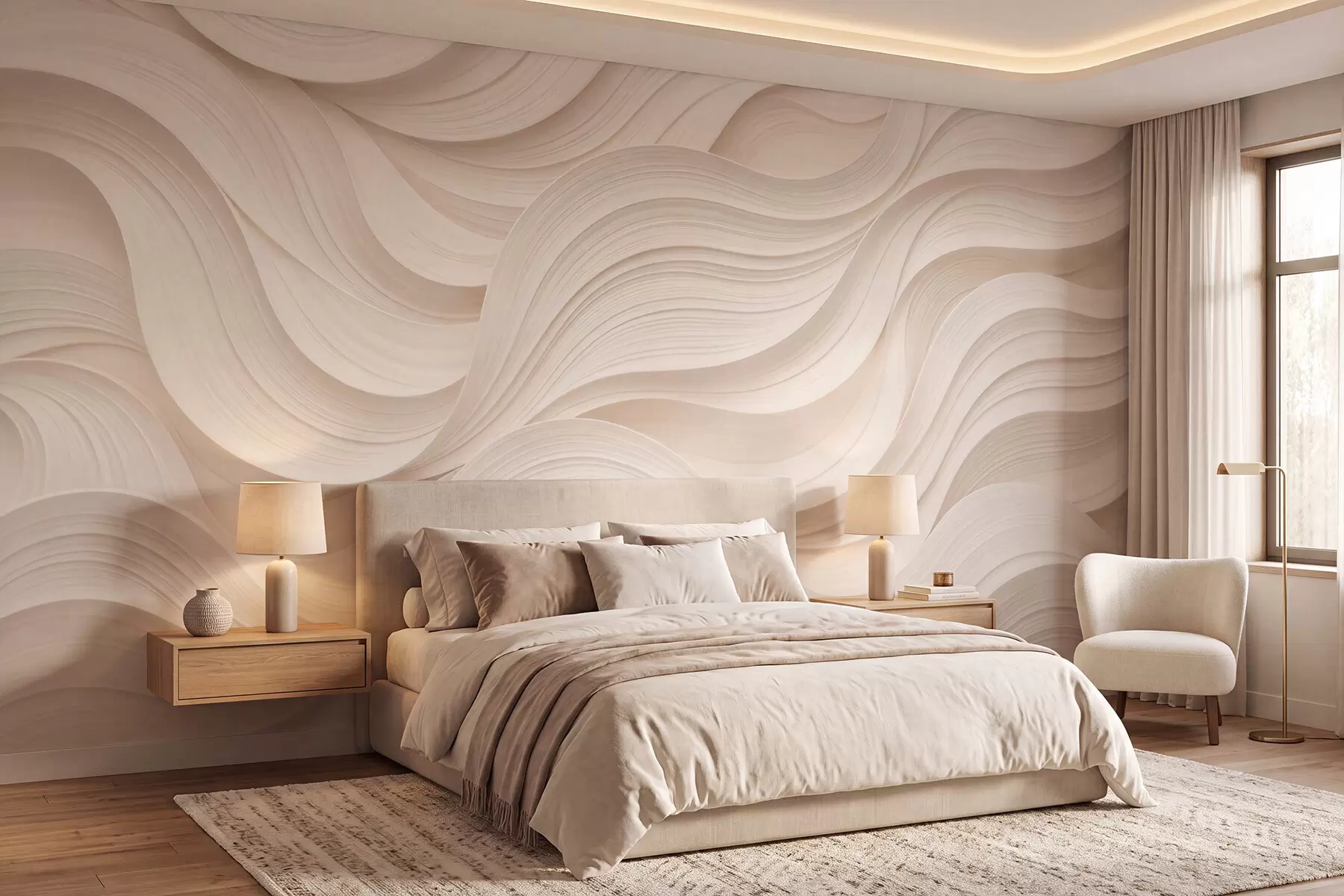 Wall Mural Photo Wallpaper Abstract wavy beige waves in 3D style w09957