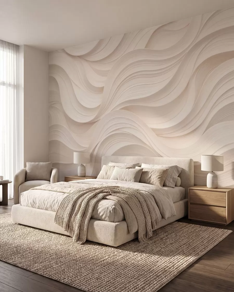 wall murals Abstract wavy beige waves in 3D style w09957