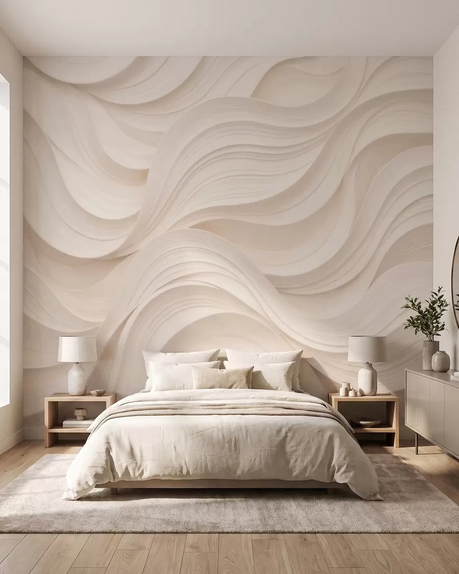 Wall Mural Photo Wallpaper Abstract wavy beige waves in 3D style w09957