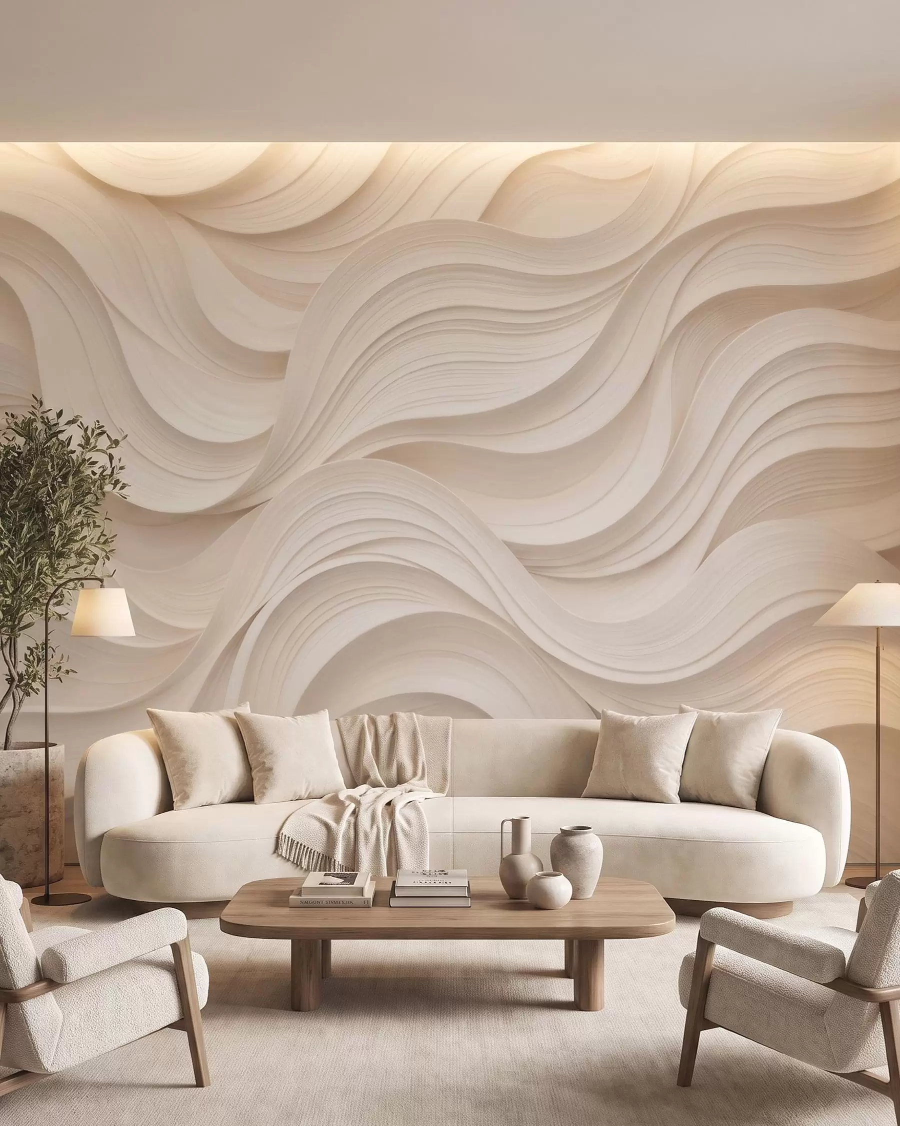 wall murals Abstract wavy beige waves in 3D style w09957