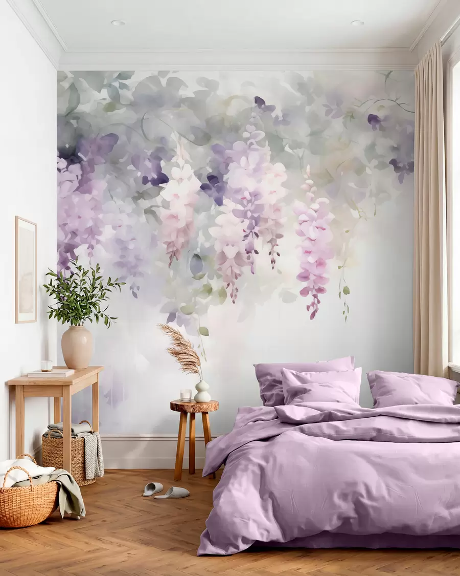 wall murals Drooping wisteria flowers w05795