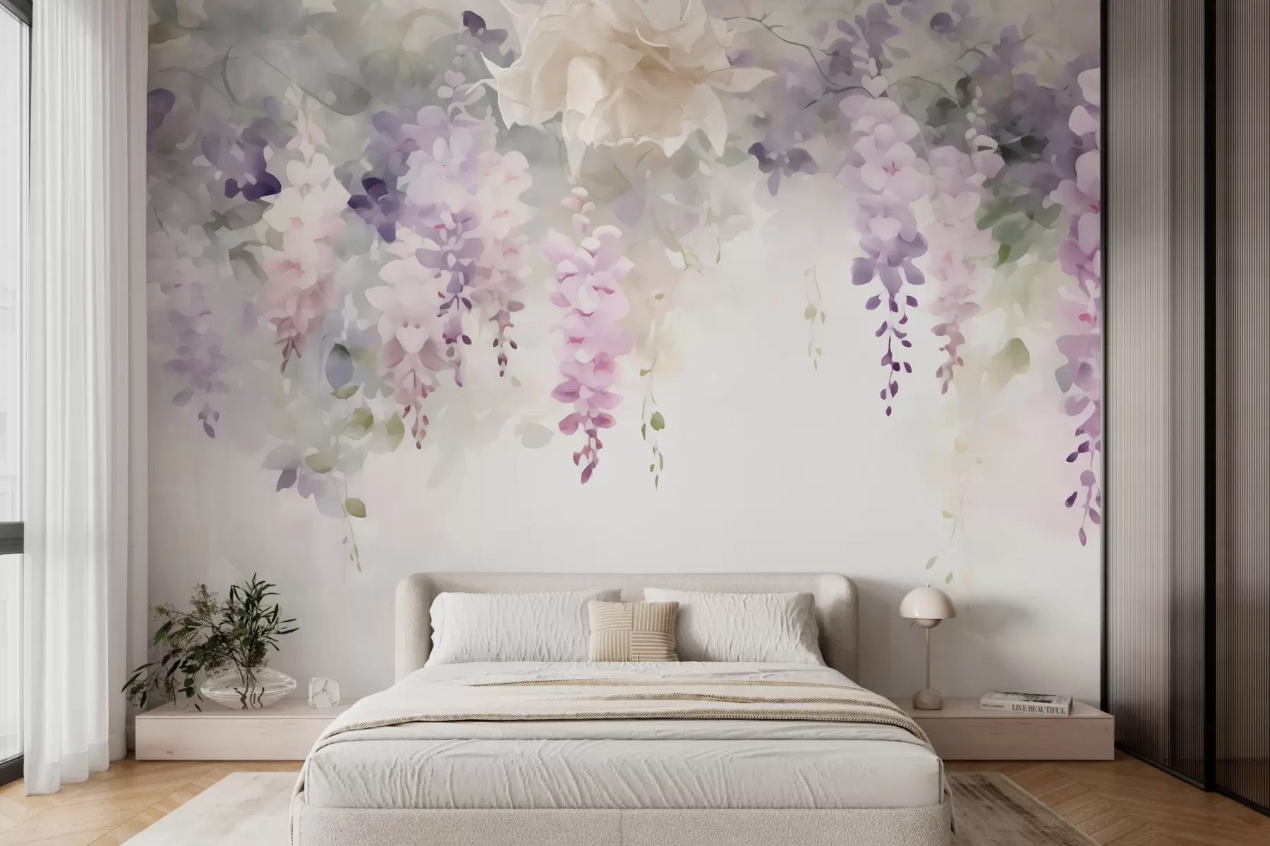 wall murals Drooping wisteria flowers w05795