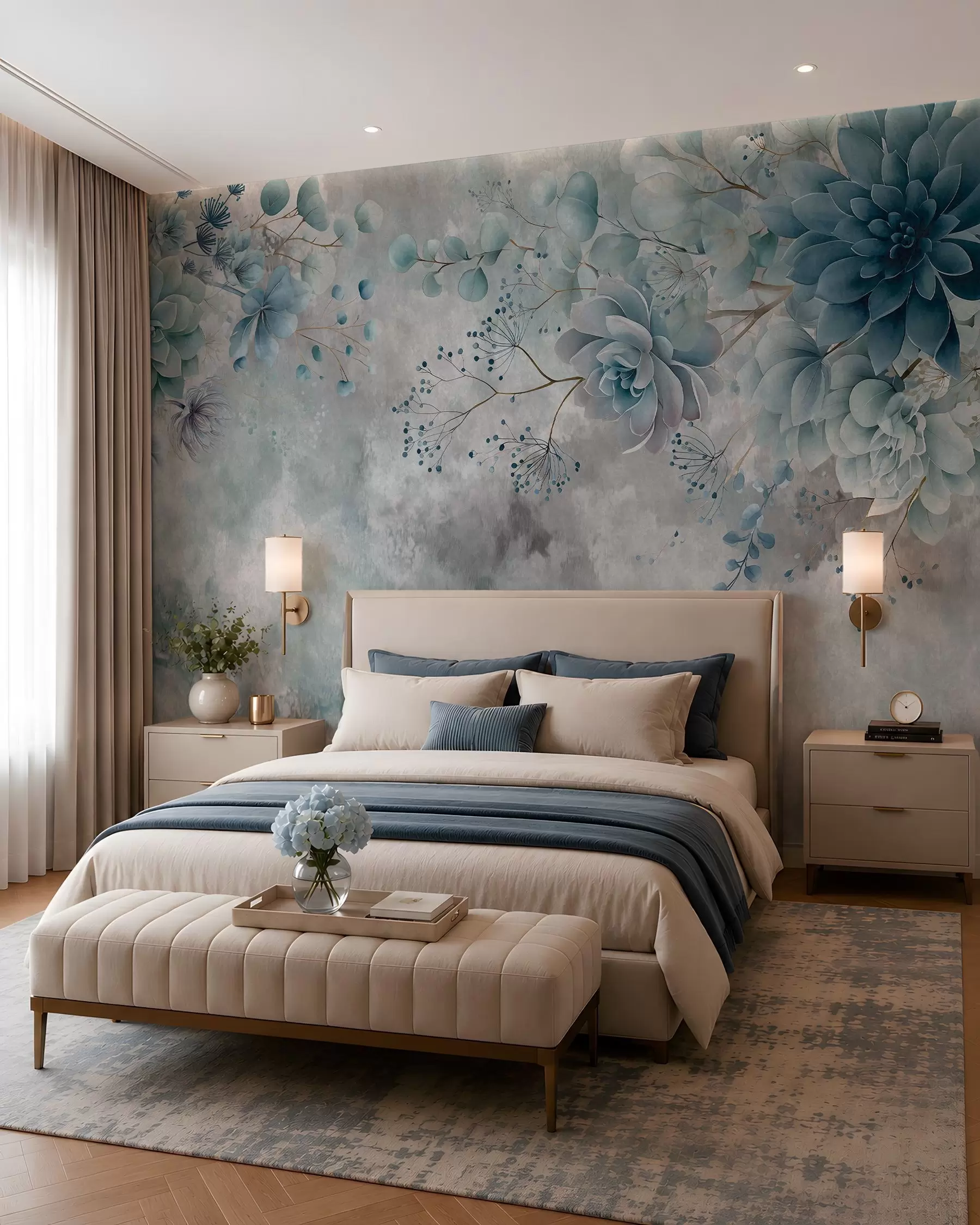 peintures murales Des fleurs fantaisistes de style rétro, comme sur l'image ci-dessus, dans des tons de beige et de marron w05753
