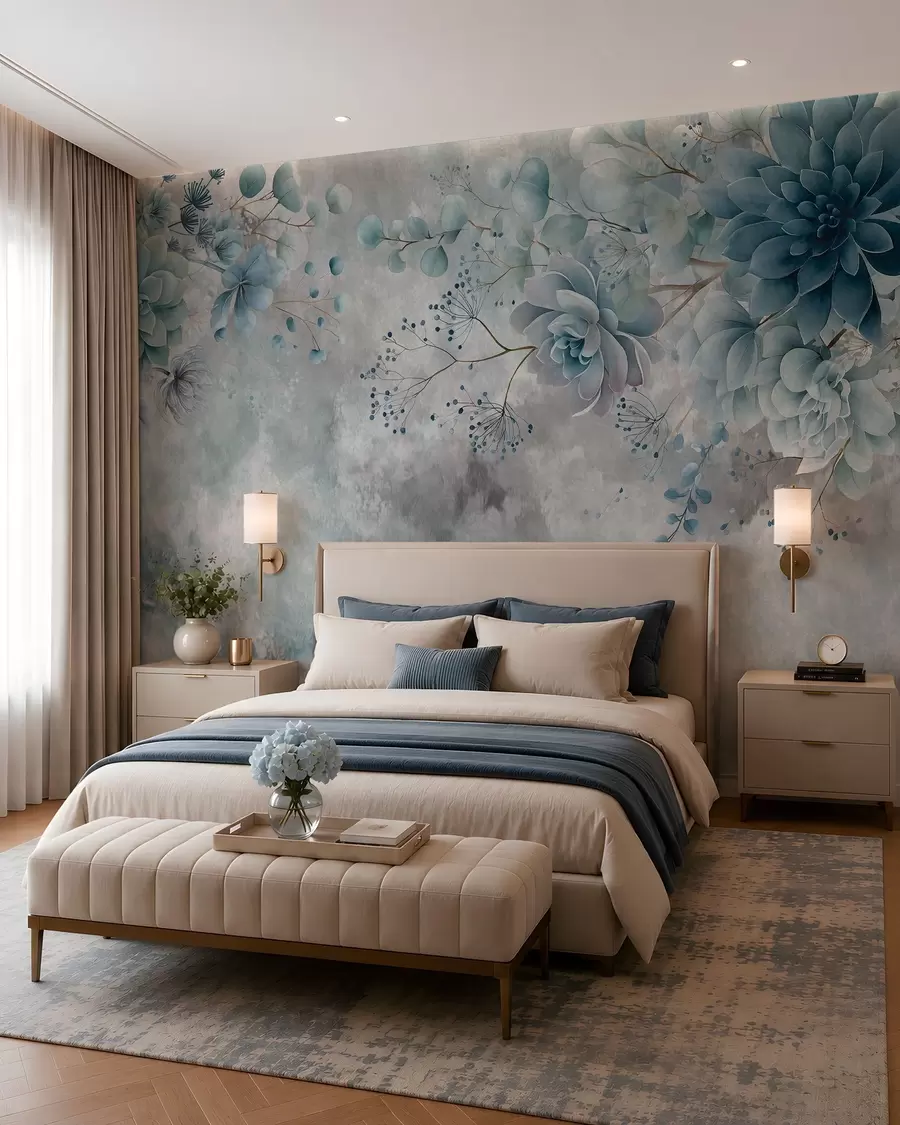 Wall Mural Photo Wallpaper Fantasy flowers in a retro style in the image above, in shades of beige and brown w05753