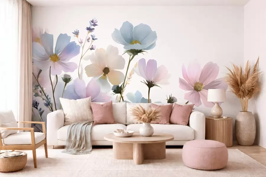 murales Flores silvestres en estilo acuarela w05755