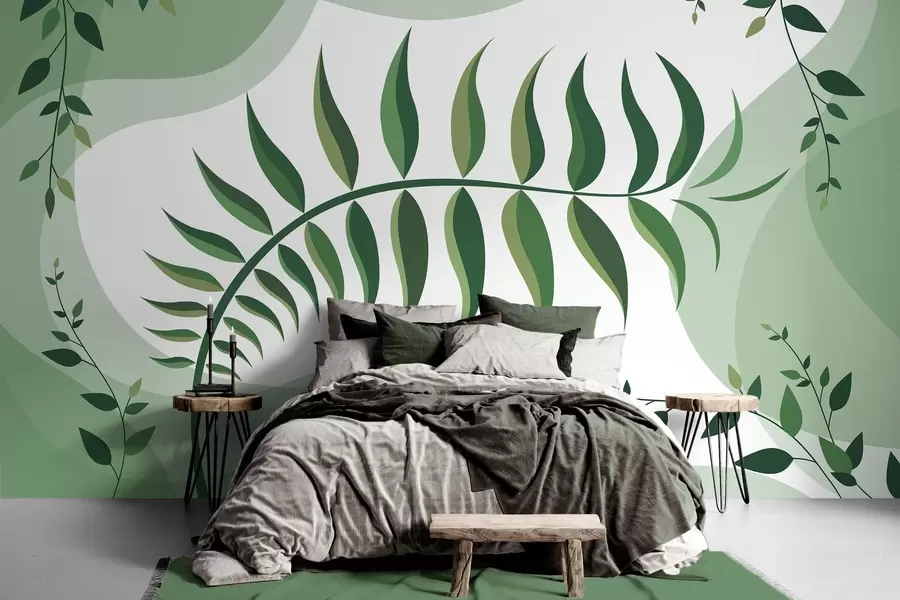 peintures murales Une feuille de fougère recourbée aux nuances de vert w05756