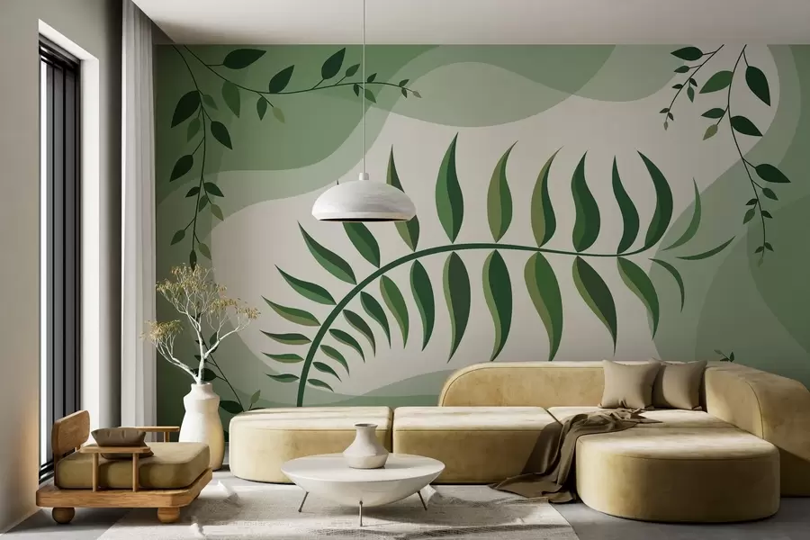 Wall Mural Photo Wallpaper A curved fern leaf in shades of green w05756