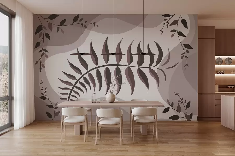 peintures murales Une fronde de fougère incurvée dans des tons de rose poudré w05756v1