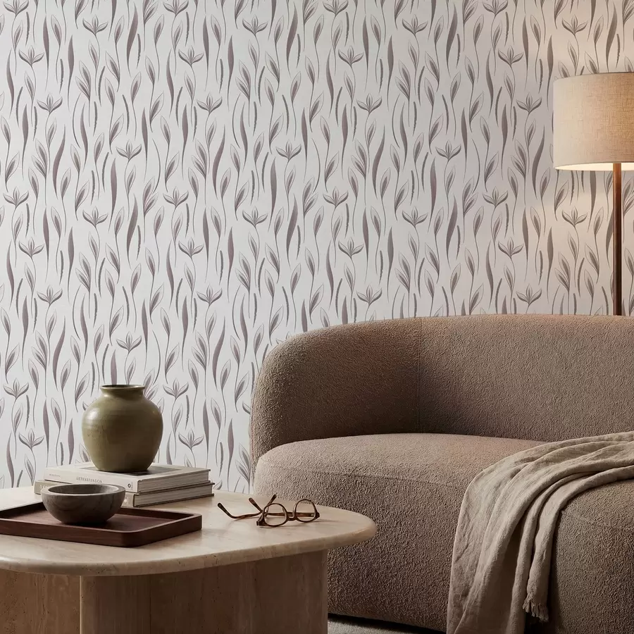 peintures murales Tiges feuillues stylisées dans des tons gris-beige a01230