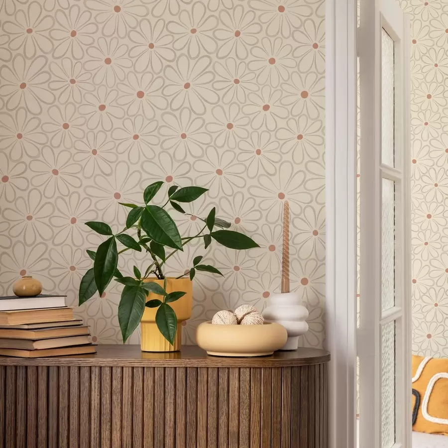 peintures murales De grandes fleurs aux contours marqués sur un fond crème clair a01234v1